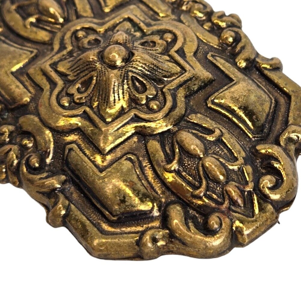 Victorian‎ Style Brass Statement Floral Pin Brooch 3" - Picture 3 of 9